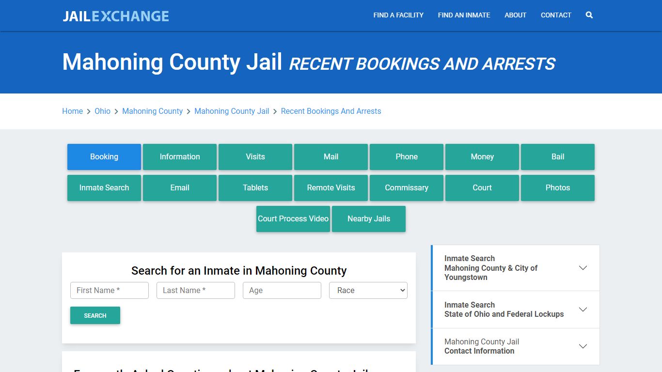 Mahoning County Jail Recent Bookings And Arrests - Jail Exchange